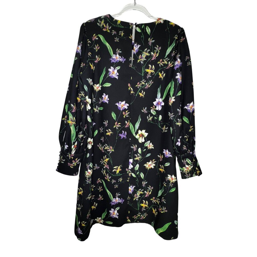 Floral Black Long-Sleeve Dress By H&M Size 14 Boho Hippie Classic Cute Large - Picture 2 of 9